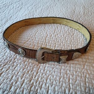 Women's Western brown leather silver-buckled leather belt, S, ~30" L, 1" wide